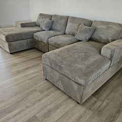 Brand NEW Doble Chaise Sectional Light Gret Corduroy $499 