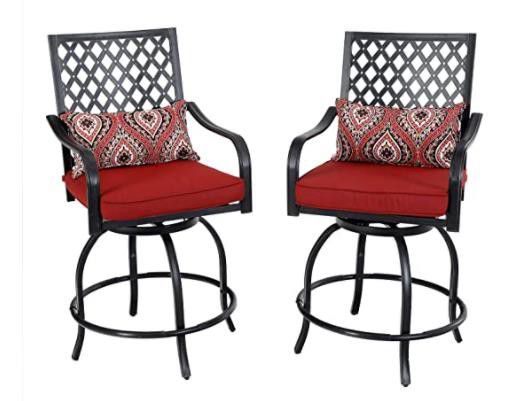 Patio Swivel Bar Stools with Seat Cushion 2 Pack