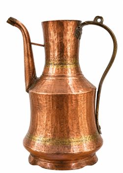 Vintage Hammered Copper & Brass Water Jug - 12"