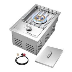 Single Grilling Side Burner, 15,000BTU Liquid Propane Side Burner for Outdoor Kitchen, Convertible to Natural Gas, 304 Stainless Steel Built-in Single