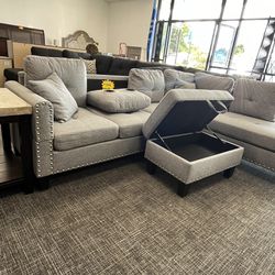 Grey Sofa Couch W/Free ottoman