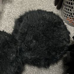 Black Faux Fur Stool/Ottoman -Soft Plush Vanity seat