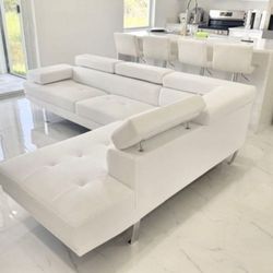 White Leather Sectional Sofa Modern 🔥 New $799