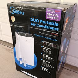 Midea 12,000 BTU DUO Smart Portable Inverter AC Cools up to 550 Sq. Ft. w/ Heater, Remote, Sleep Mode, WiFi Enabled, in White