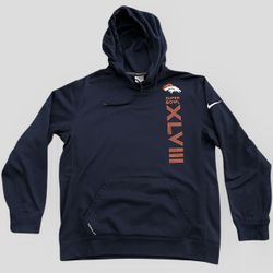 Denver Broncos Nike 2016 Super Bowl navy blue hoodie sweatshirt Size Large 