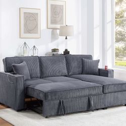 Convertible Sectional Reversible Storage Chaise W/ Cup Holder & USB & USB-C Port
