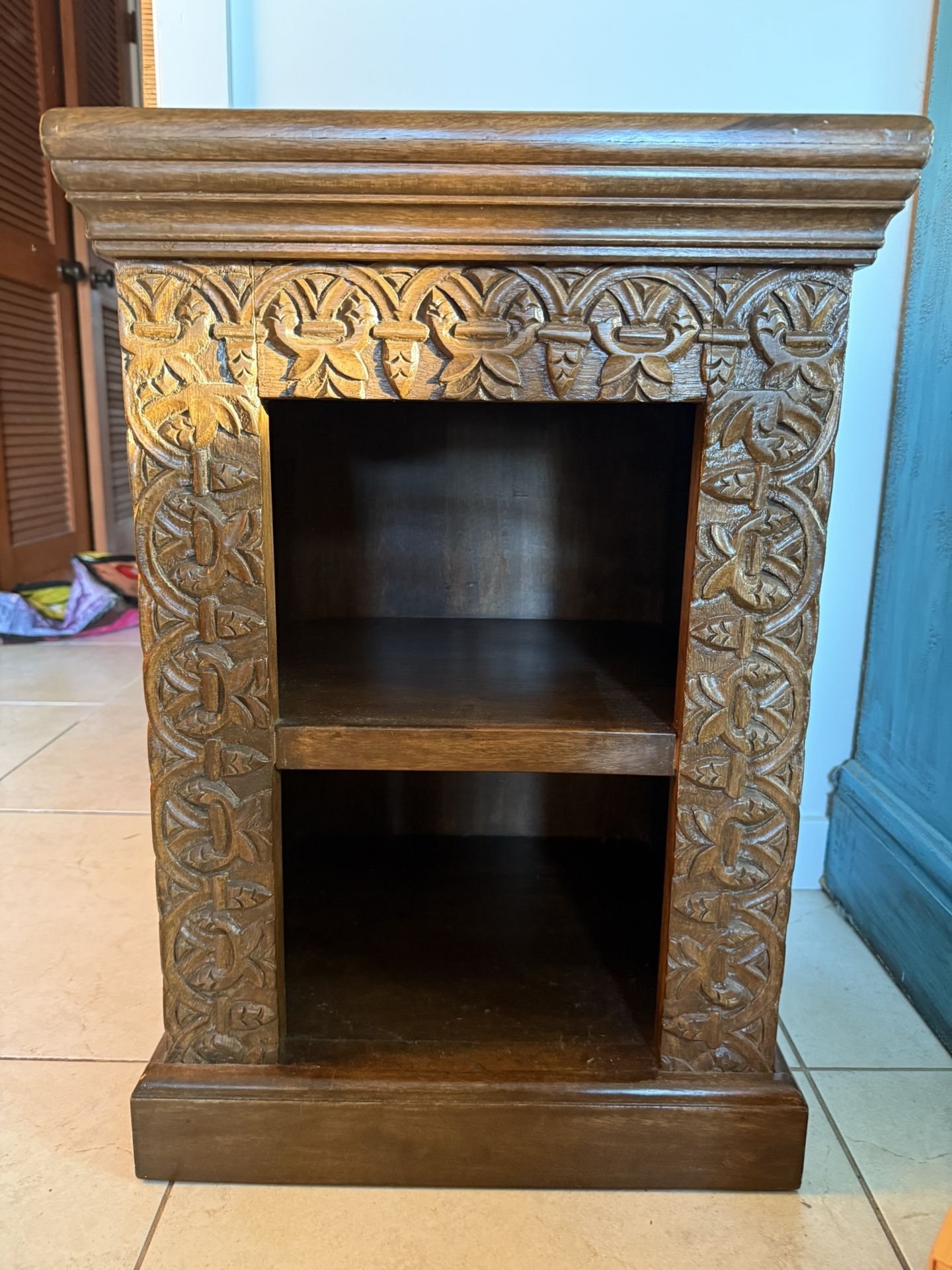 Solid Wood End Table With Shelves