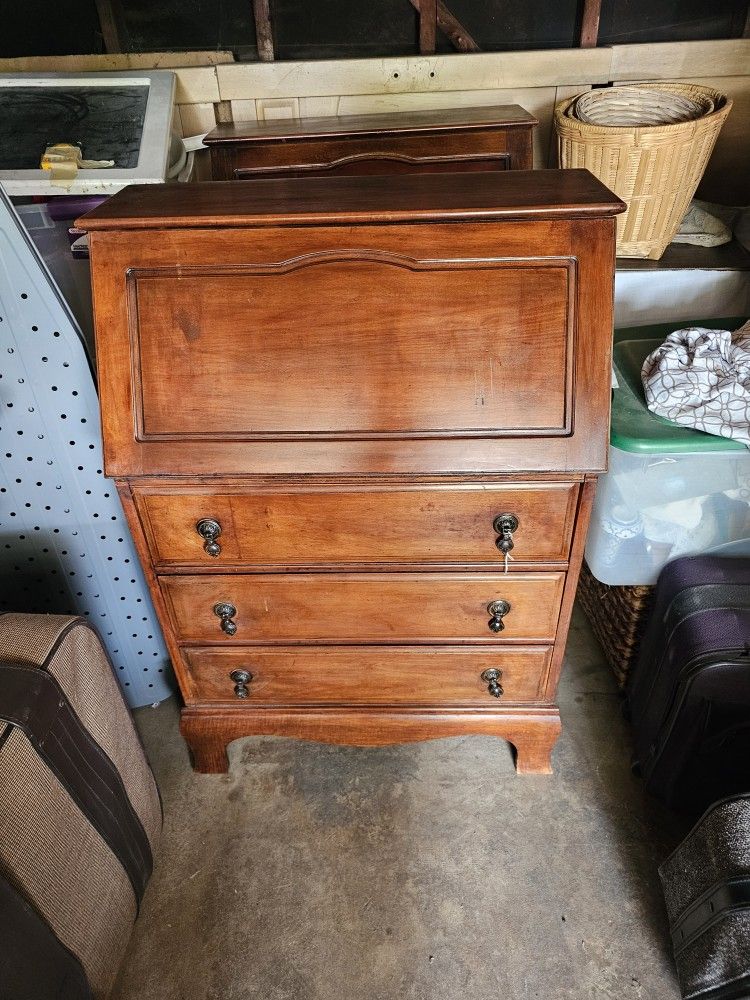 Pair Of Antique English Walnut Drop Front Desk / Secretary! All Original! Circa 1930's !