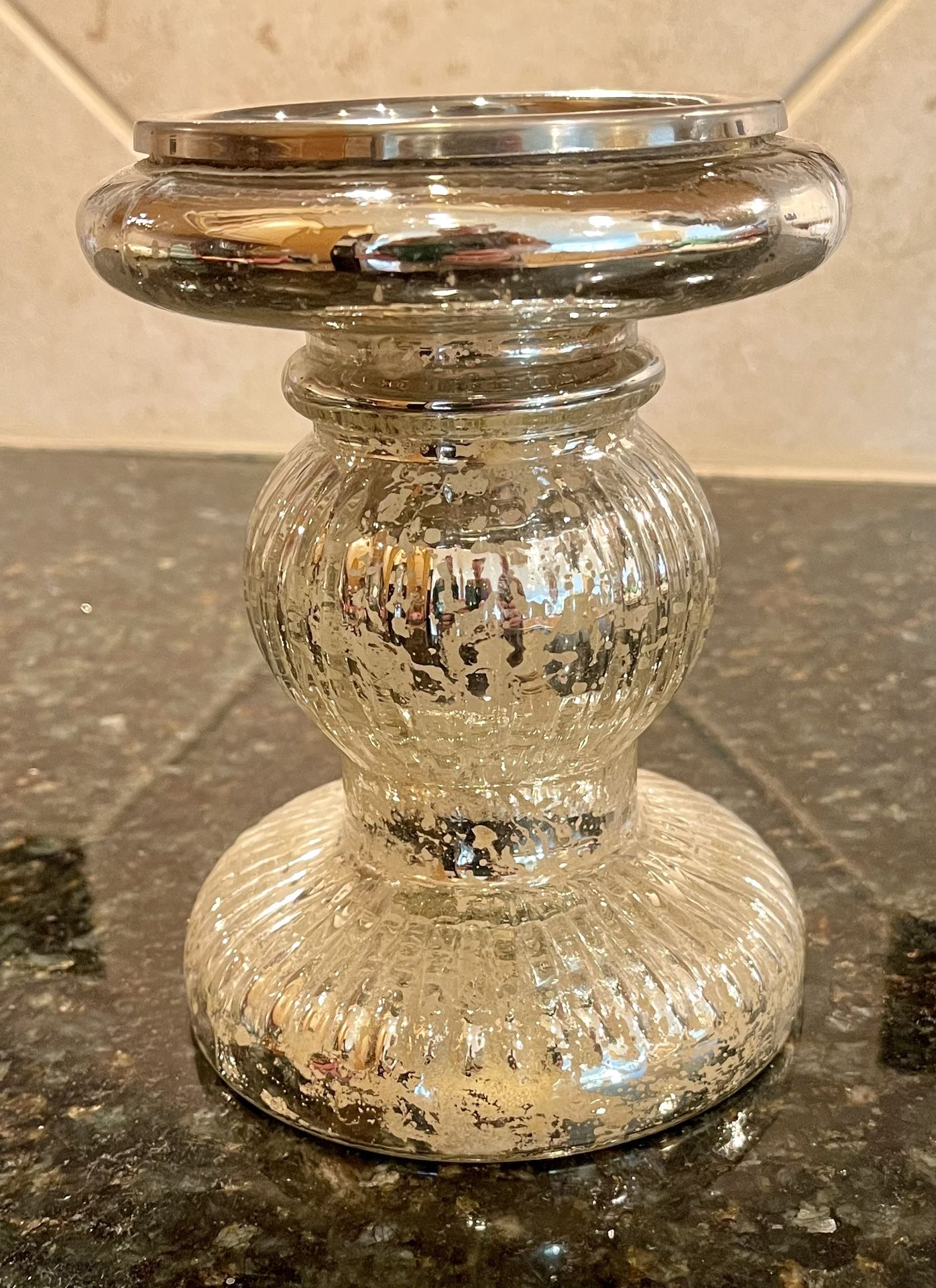 Mercury Glass Pillar Candle Holder 