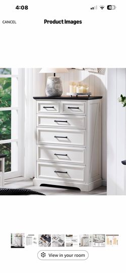 6 Drawer Dresser, Farmhouse Chest of Drawers for Bedroom, 44" Tall Dresser with Large Metal Handles, Wood Drawer Organizer for Living Room, Hallway, C