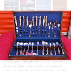Vintage Holmes & Edward's Inlgid Silver Plate Flatware Set With Wood Chest