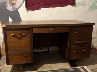 Vintage Wood Executive Desk with Drawers