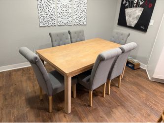 Wooden Dining Table with 6 Upholstered Chairs