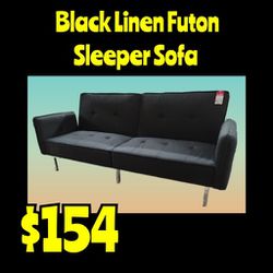 New Black Linen Futon Sleeper Sofa : Njft