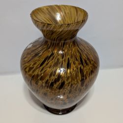 Murano Style Mestri Vetrai Italian Art Glass Vase Amber Brown Speckled 12.5 Inch

