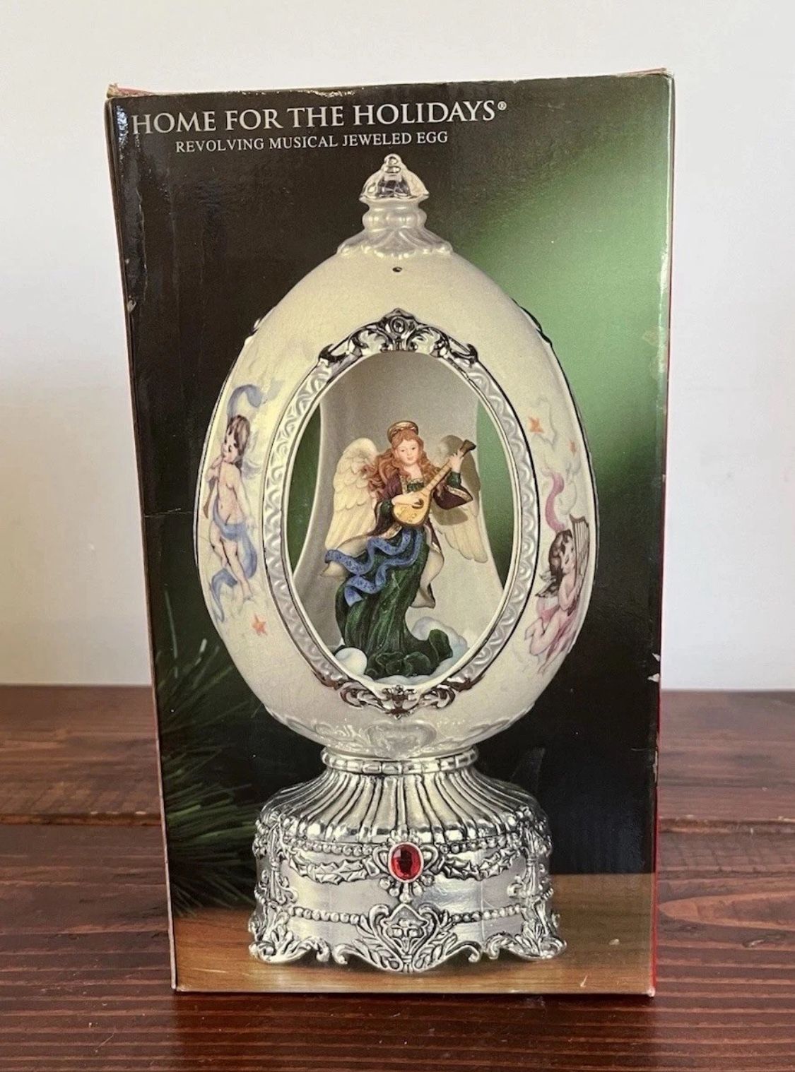 Home For The Holidays Revolving Jeweled Egg Christmas Musical Angel First Noel