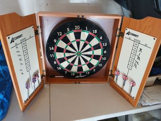 DART BOARD WITH DART AND CABINET