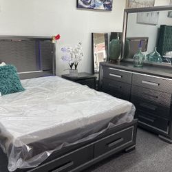 Dark Grey Queen 4PC Storage Bedroom Set