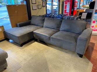 Dark Grey Couch with Left Chaise and Wooden Legs