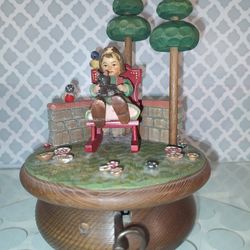 1970s Vintage Thorens Anri Revolving Music Box Girl With Cat Born Free Player