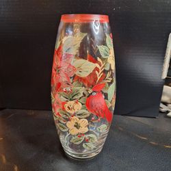 HAND-PAINTED CARDINAL HOLIDAY VASE