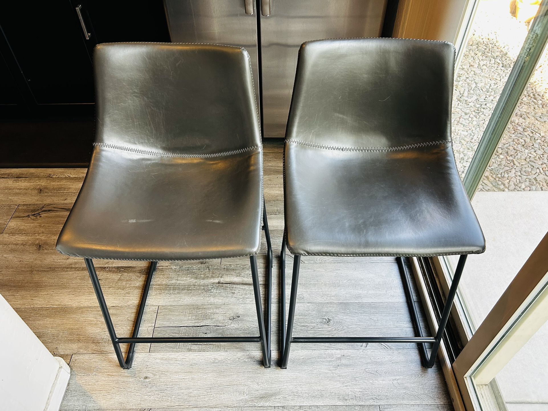 Dark Grey Faux Leather Bar Stool Chairs