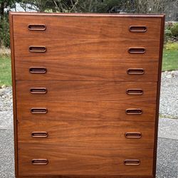 MCM Jack Cartwright Walnut 7 Drawer Tallboy Dresser