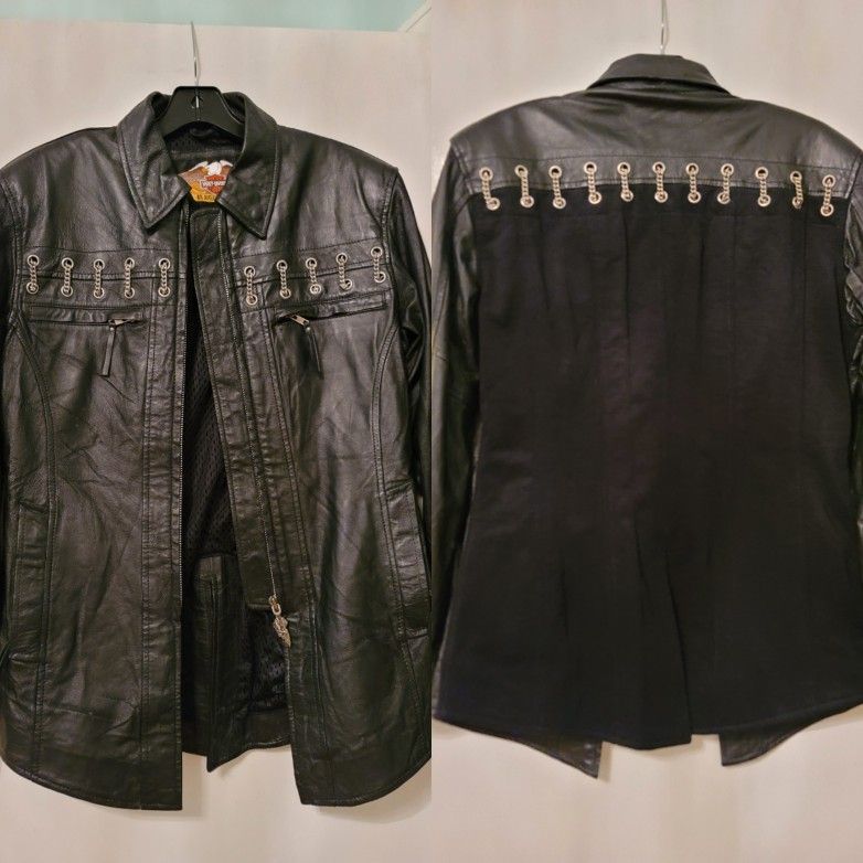 VINTAGE Harley-Davidson Womens Leather Chain Biker Motorcycle Sturgis Jacket M
