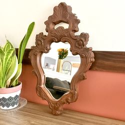 Vintage Ornate Brown Painted Wall Mirror Frame Louis XV Victorian Baroque Style