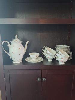 Porcelain Tea Set with Rose Pattern