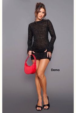 PrettyLittleThing Black Bubble Knit Long Sleeve Mini Dress (Medium)