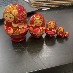 5 Piece Russian Nesting Doll Hand Painted  Red