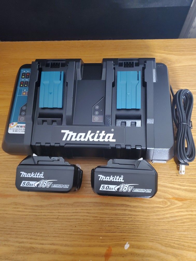 2 Two Dos 5ah 5 Amp 5.0ah 5.0 Ah 18 Volt Makita 18V Lithium-Ion Dual Port Rapid Optimum Charger Kit Set Combo