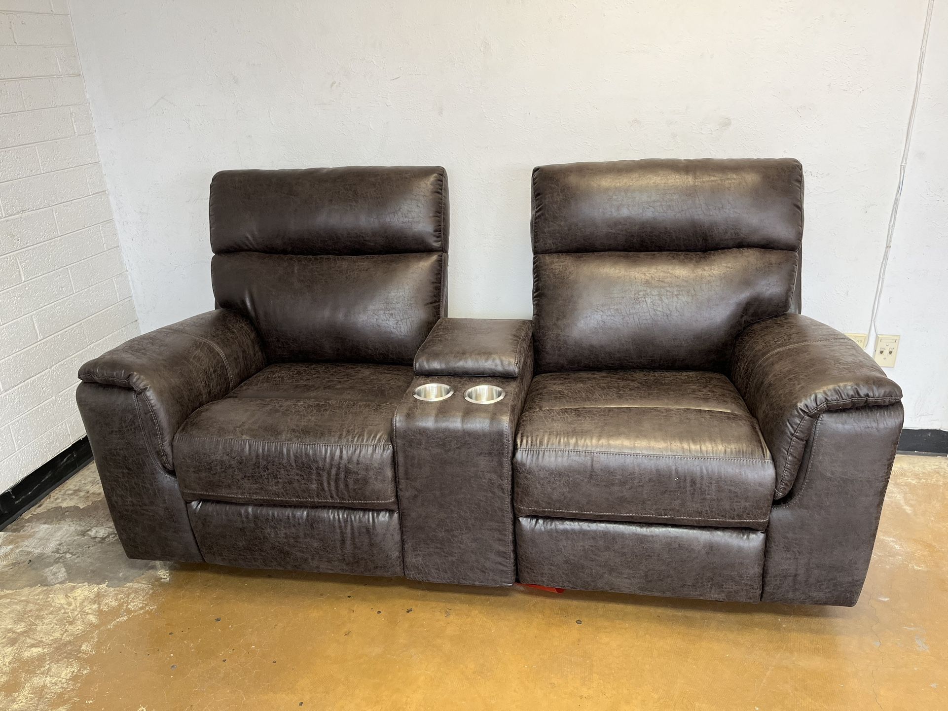 Lawrence Fabric Reclining Console Loveseat