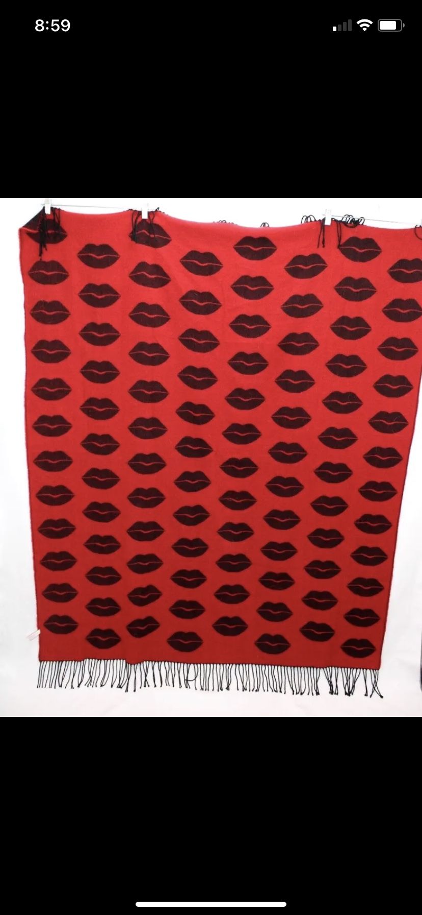 Victoria's Secret Throw Blanket: Red Black Lips Cozy Fringe 
