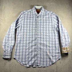 Robert Graham Classic Plaid Flip Cuff Men’s XL Blue Long Sleeve Button Shirt#10A