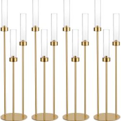 4pcs Gold Candelabra 3 Arm Taper Candle Holders with Acrylic Lampsha #1106