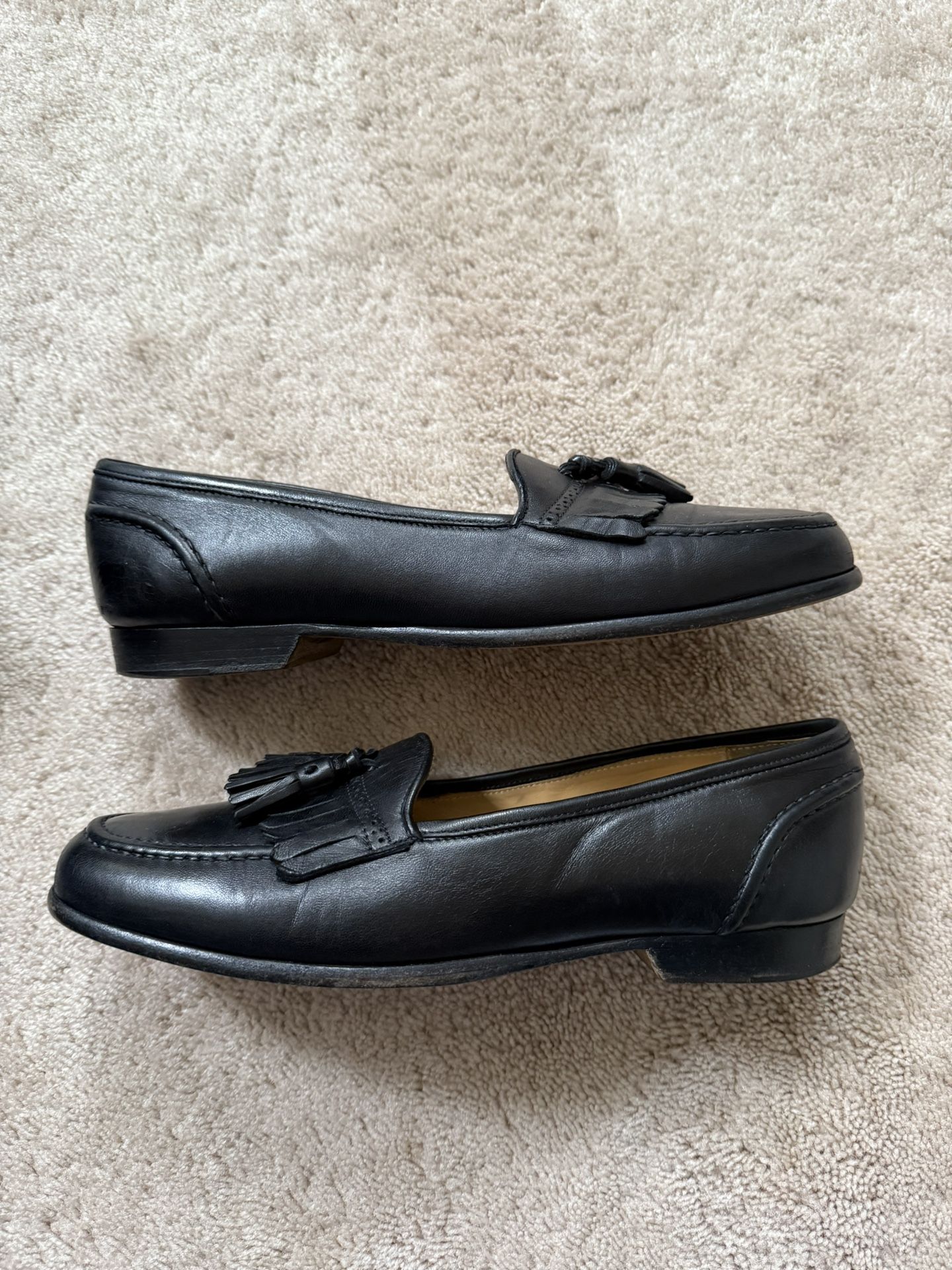 Bragano Mens Black Leather Loafers Size 10