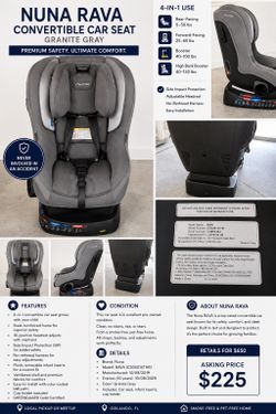 Nuna RAVA Convertible Car Seat Granite Gray | Accident-Free | Excellent Condition