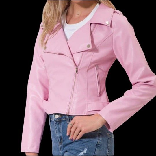 Juicy Couture Pink Faux Leather Jacket Womens S/M 
