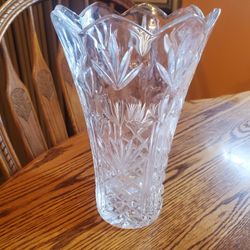 10" Tall Crystal Vase with Heart Design Heavy