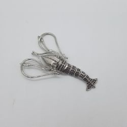 Shrimp prawn pin/brooch red silver