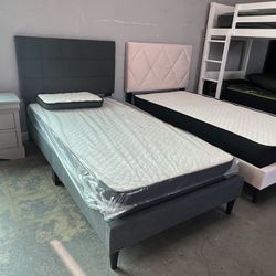 Twin Gray Bed Frame & Mattress 