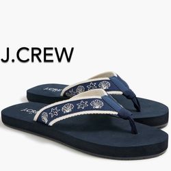 🌞(NEW) (1 AVAILABLE) WOMEN’S J.CREW FACTORY SEA LIFE FLIP-FLOPS - SIZE:  6🌞