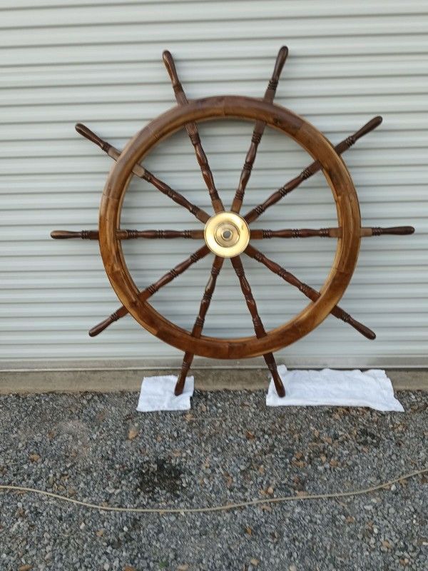 real wood helm ship wheel 5ft round w/solid brass