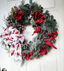 Magnolia & Cardinal Christmas Wreath, Pinecone and Berry Wreath, Traditional Holiday Wreath, Wreath