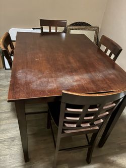 Dark Wood Counter Height Dining Table with Chairs