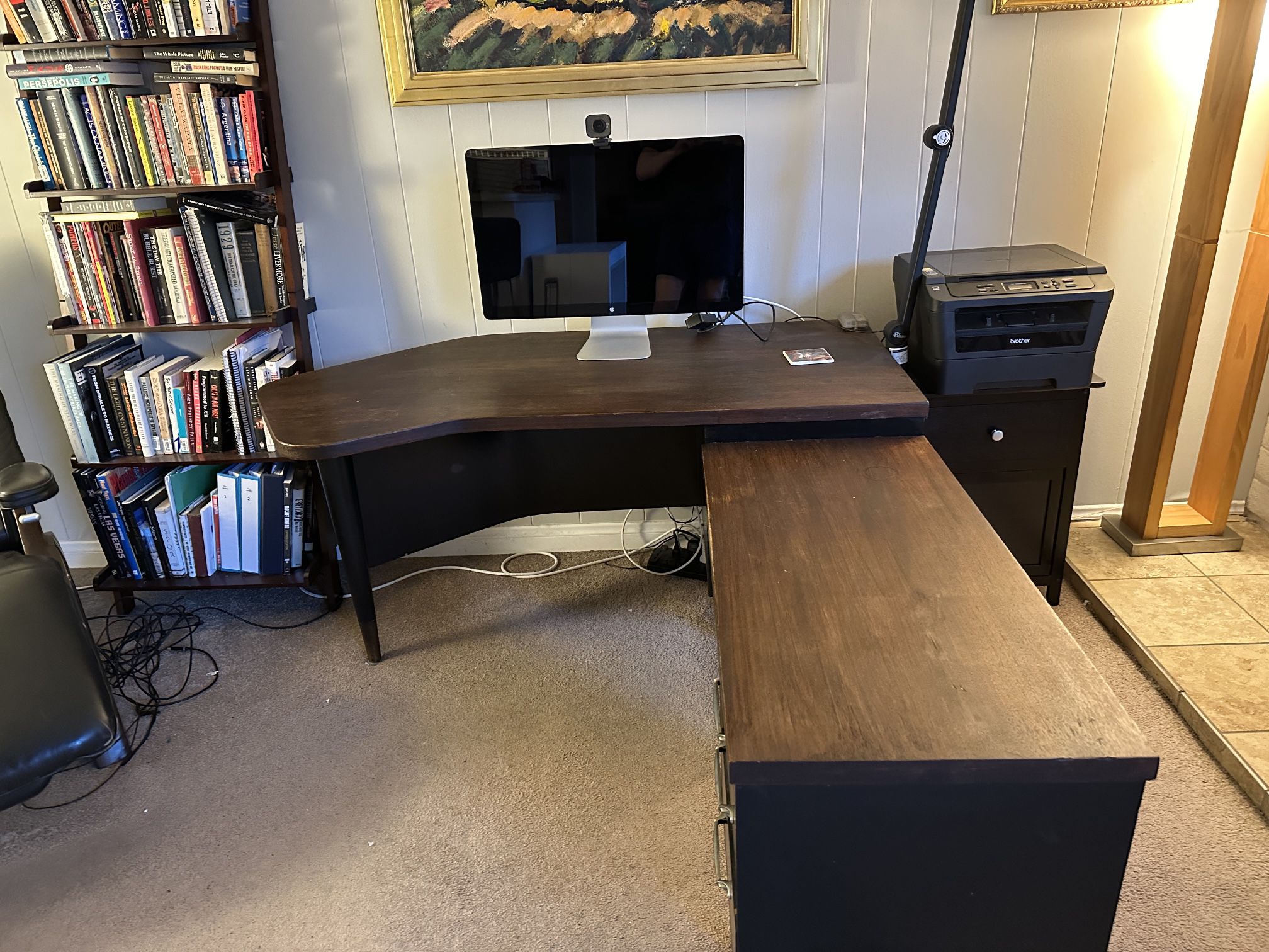 L-Shaped Desk, Wood, Mid-Century feel