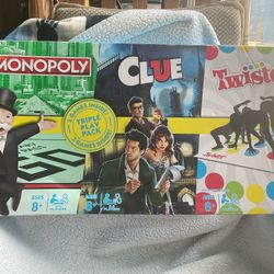 Hasbro MONOPOLY/CLUE/TWISTER Triple Play Pack of 3 Family Board Games