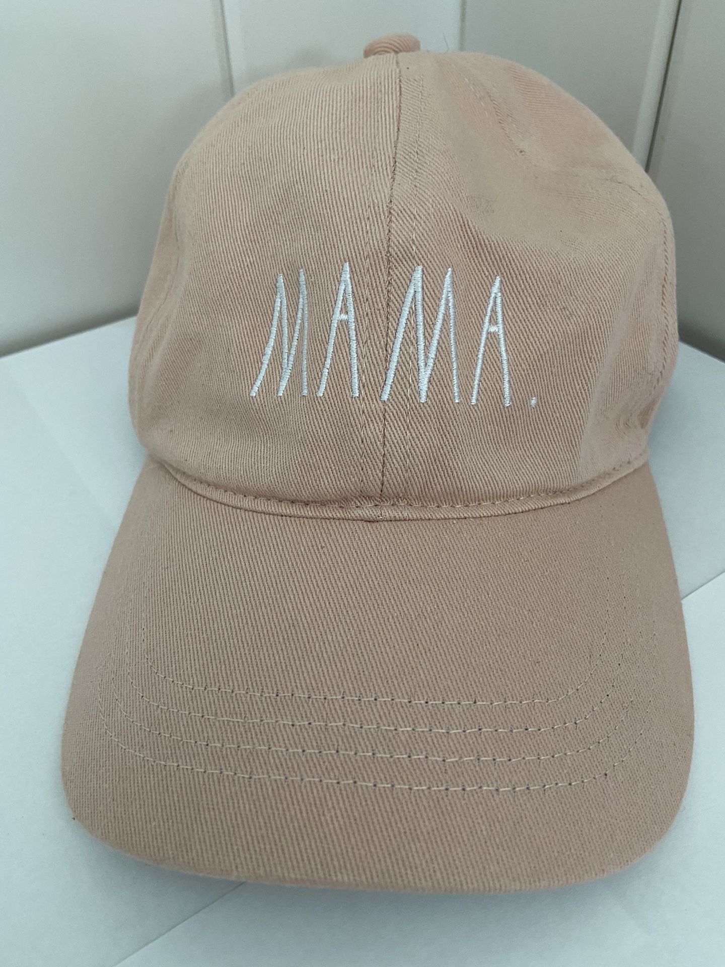 RAE DUNN Baseball Cap MAMA white embroidery pale peach hat great for any Mom
